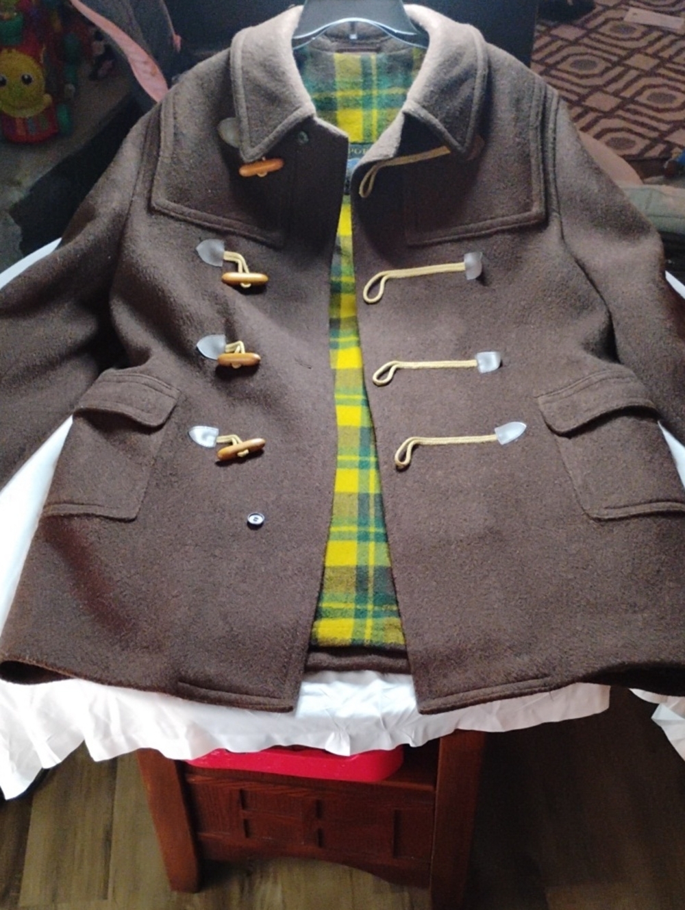 80s Vintage Lodenfrey West Germany Wool Duffle Toggle Coat Plaid Lining🔥🔥🧥